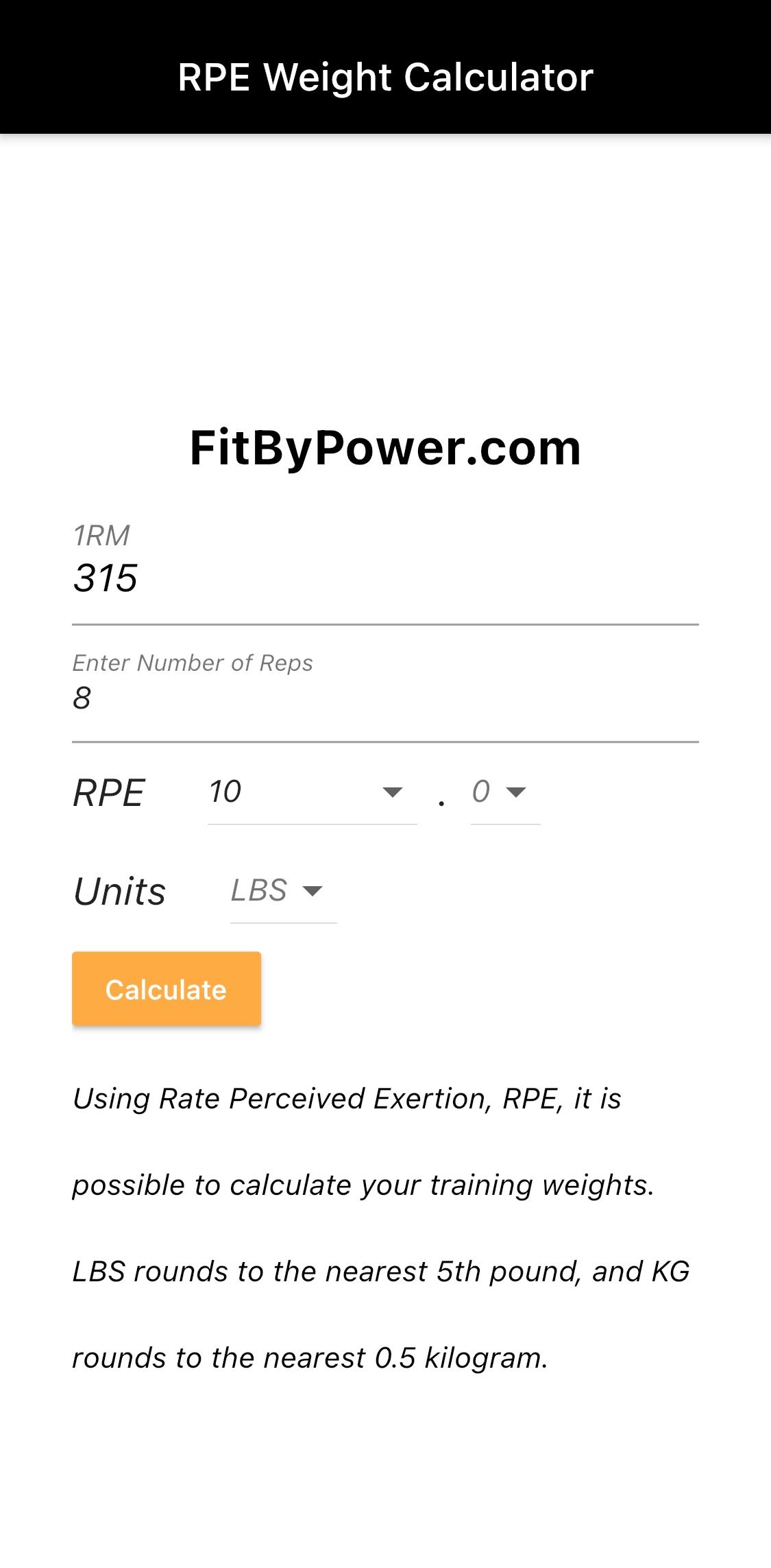 RPE Weight Calculator after inputting next set's weight and RPE 