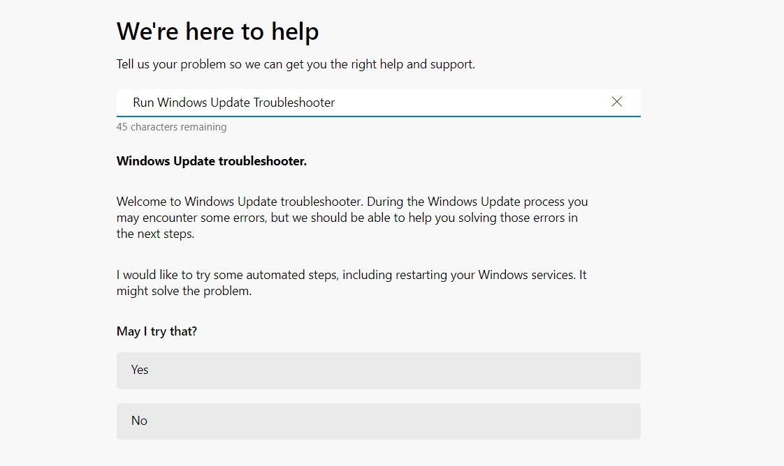 Run Windows Update Troubleshooter in the Get Help app