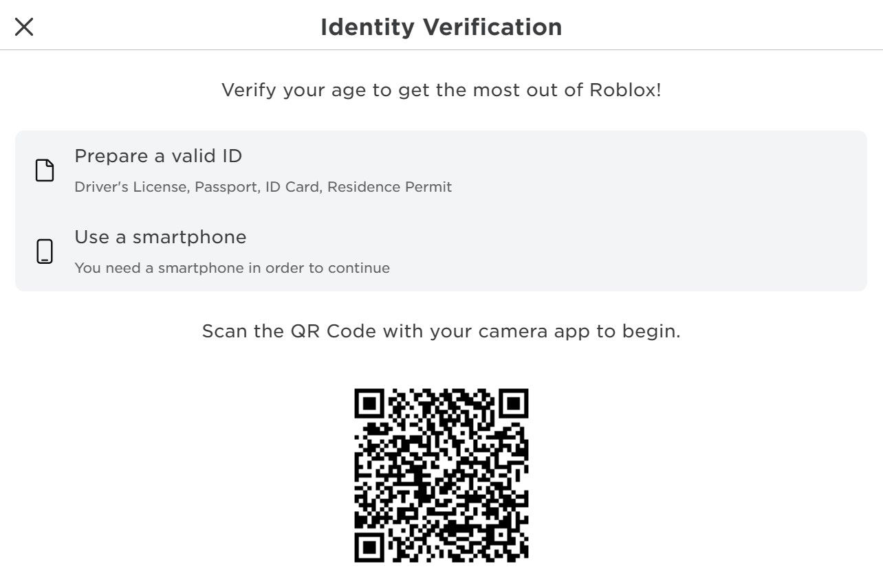 کد QR را در پنجره تأیید هویت در وب سایت Robloxs اسکن کنید
