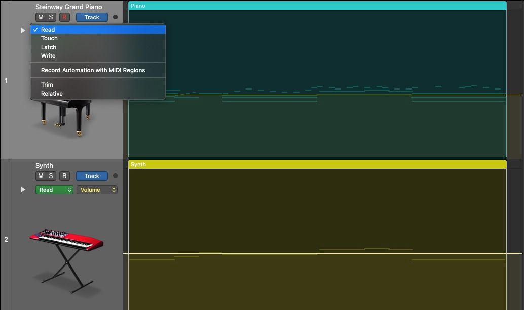 لیست حالت های اتوماسیون در Logic Pro X