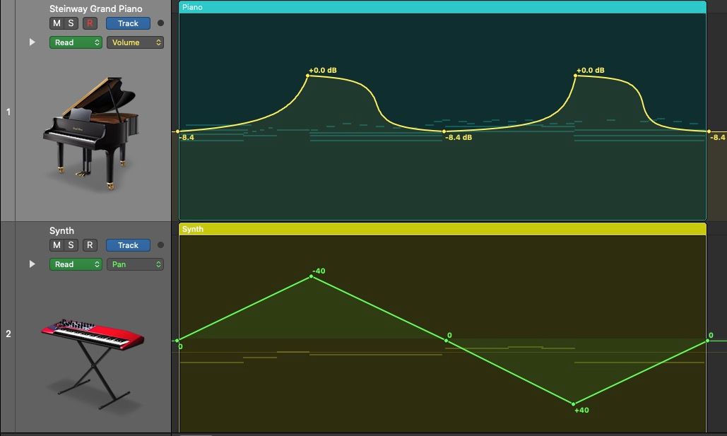 نمونه های اتوماسیون خطی و منحنی در Logic Pro X