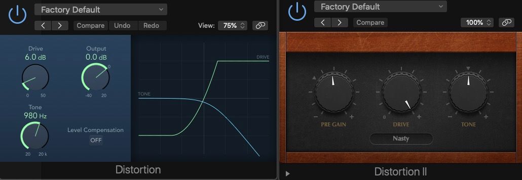 دو پلاگین اعوجاج در Logic Pro X