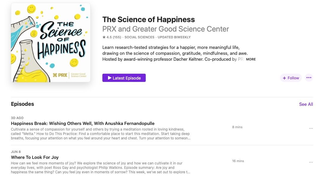 Ảnh chụp màn hình podcast khoa học về hạnh phúc