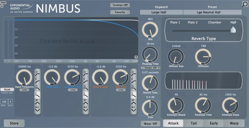 سالن بزرگ از پیش تنظیم شده در افزونه Nimbus Reverb