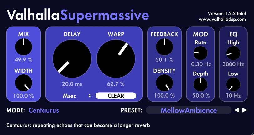 Ambience cài sẵn trong plugin Valhalla Supermassive