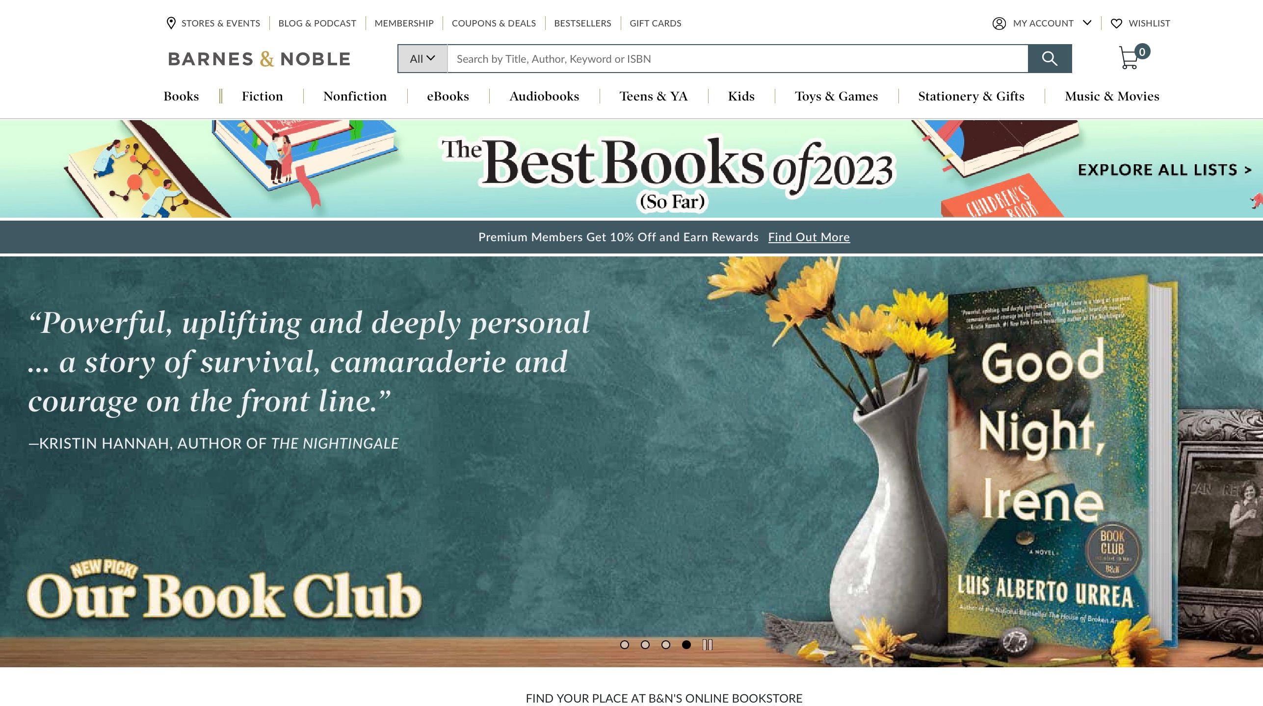Screenshot of Barnes & Noble website home page