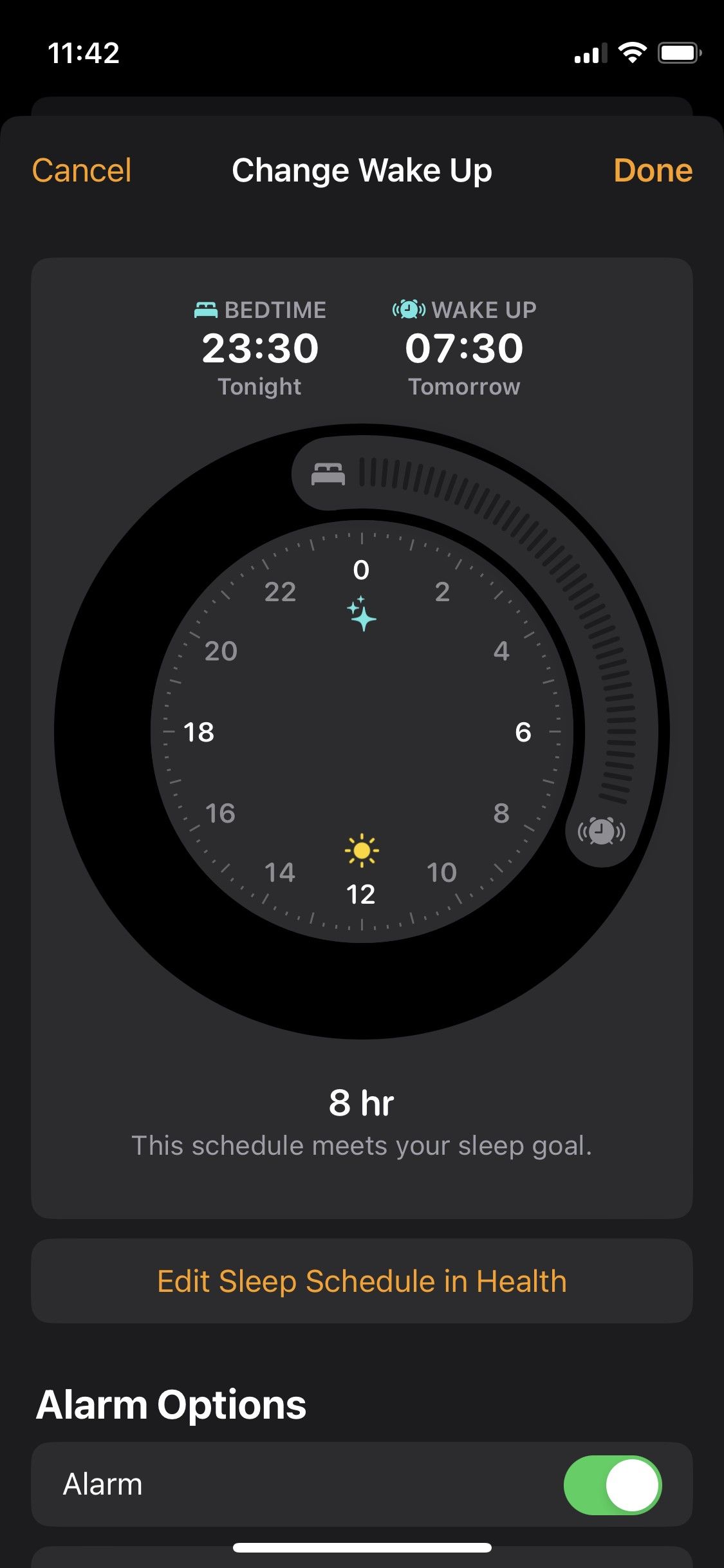 Screenshot of iOS bedtime routine