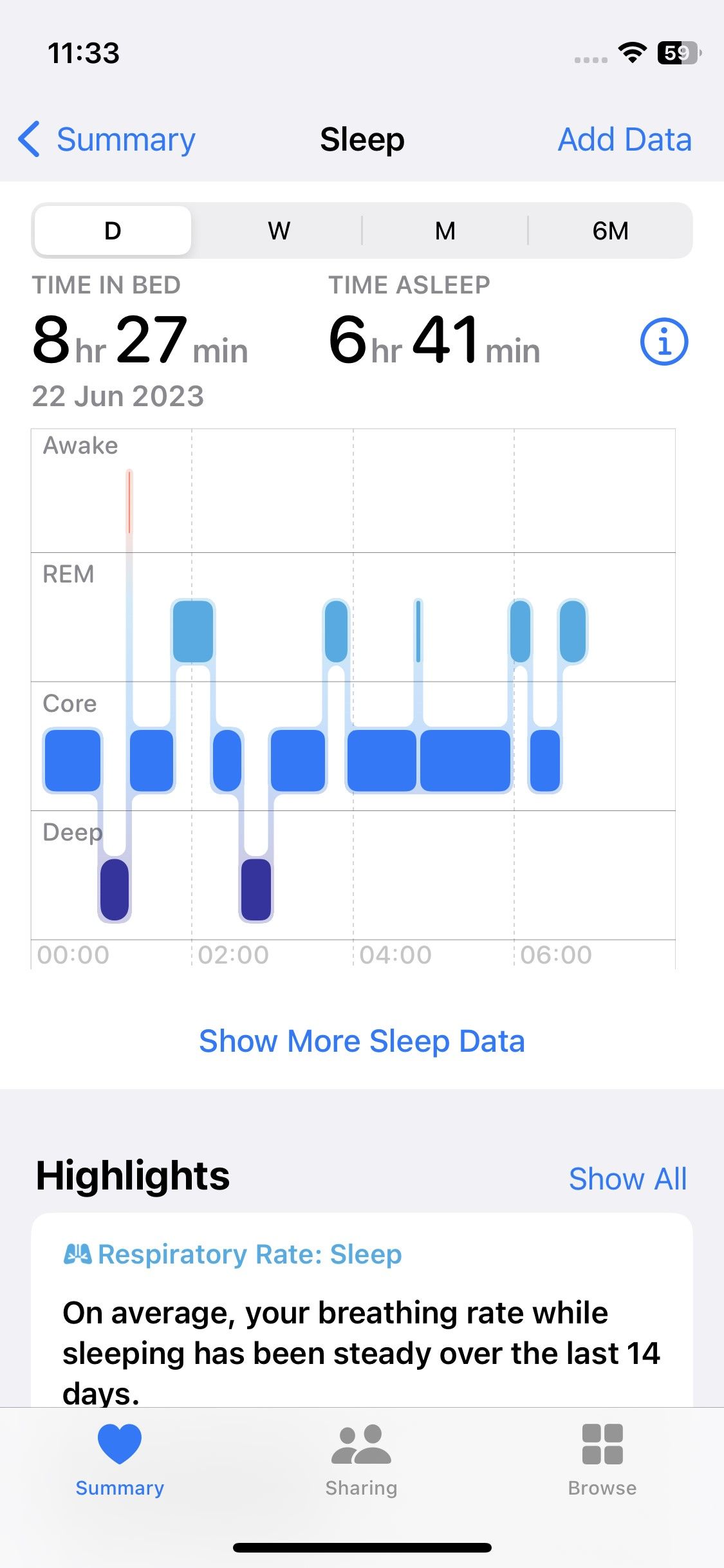 اسکرین شات از برنامه خواب iOS