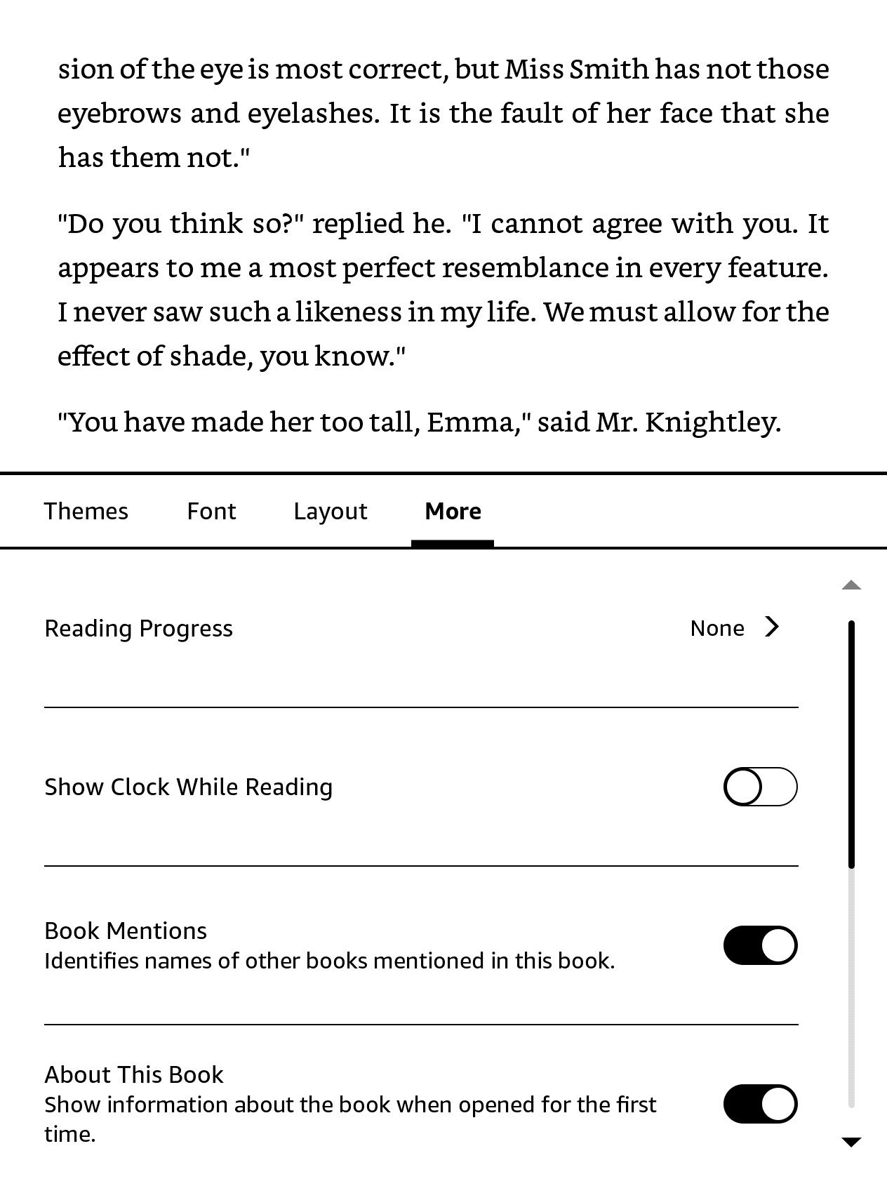 Screenshot of Kindle Reading Progress menu