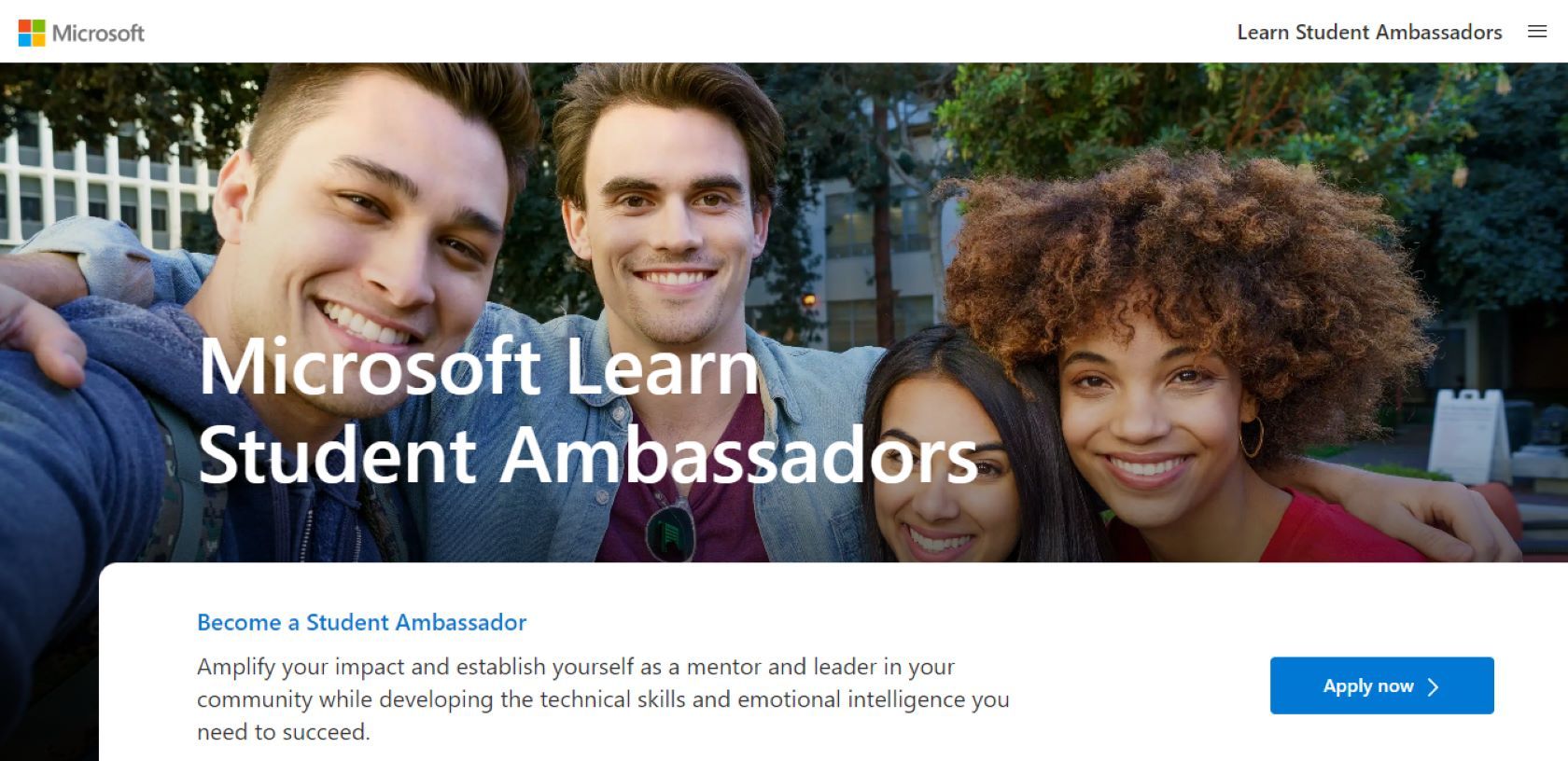 تصویر صفحه اصلی Microsoft Learn Student Ambassadors