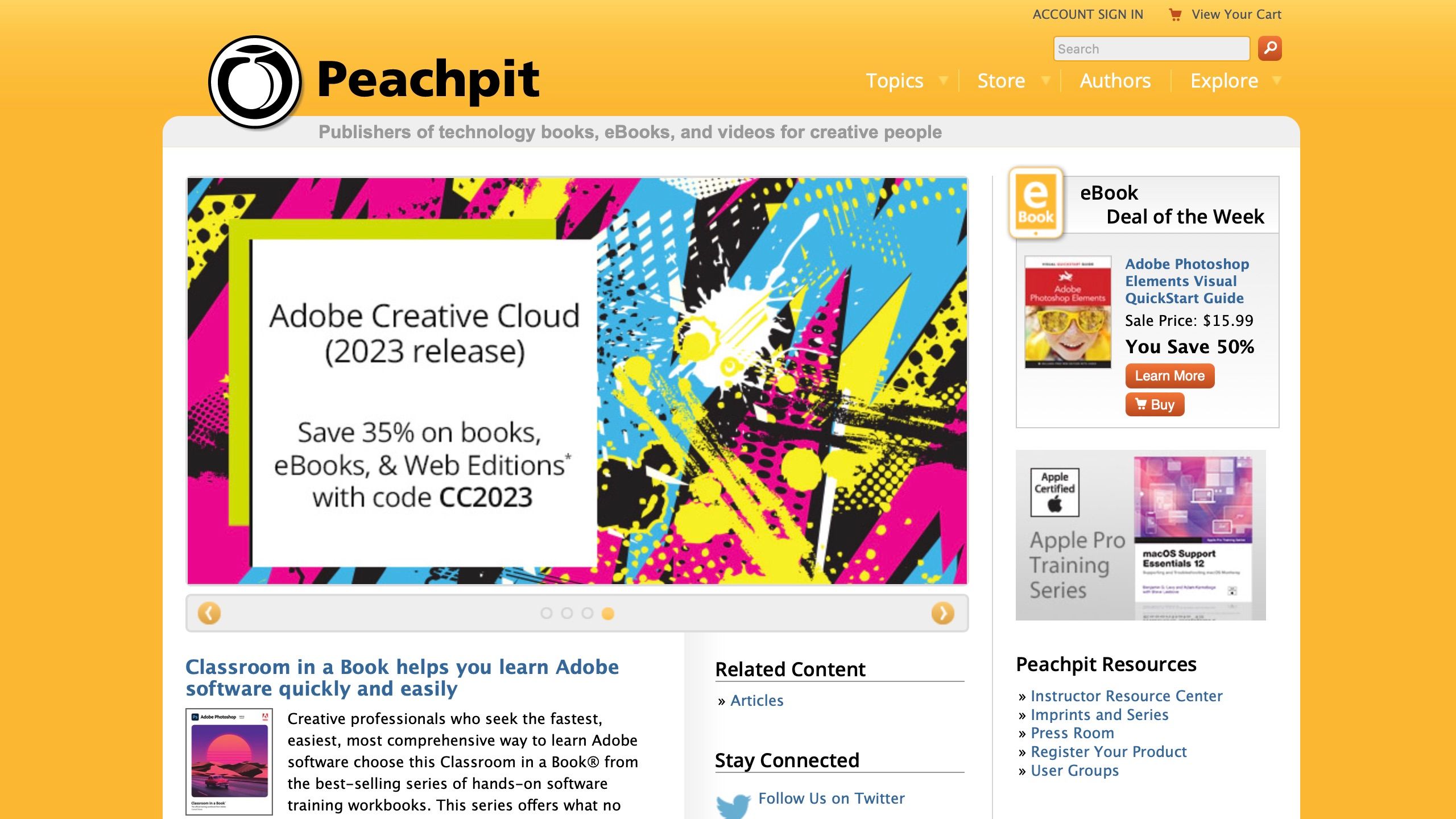 Screenshot of Peachpit website home page