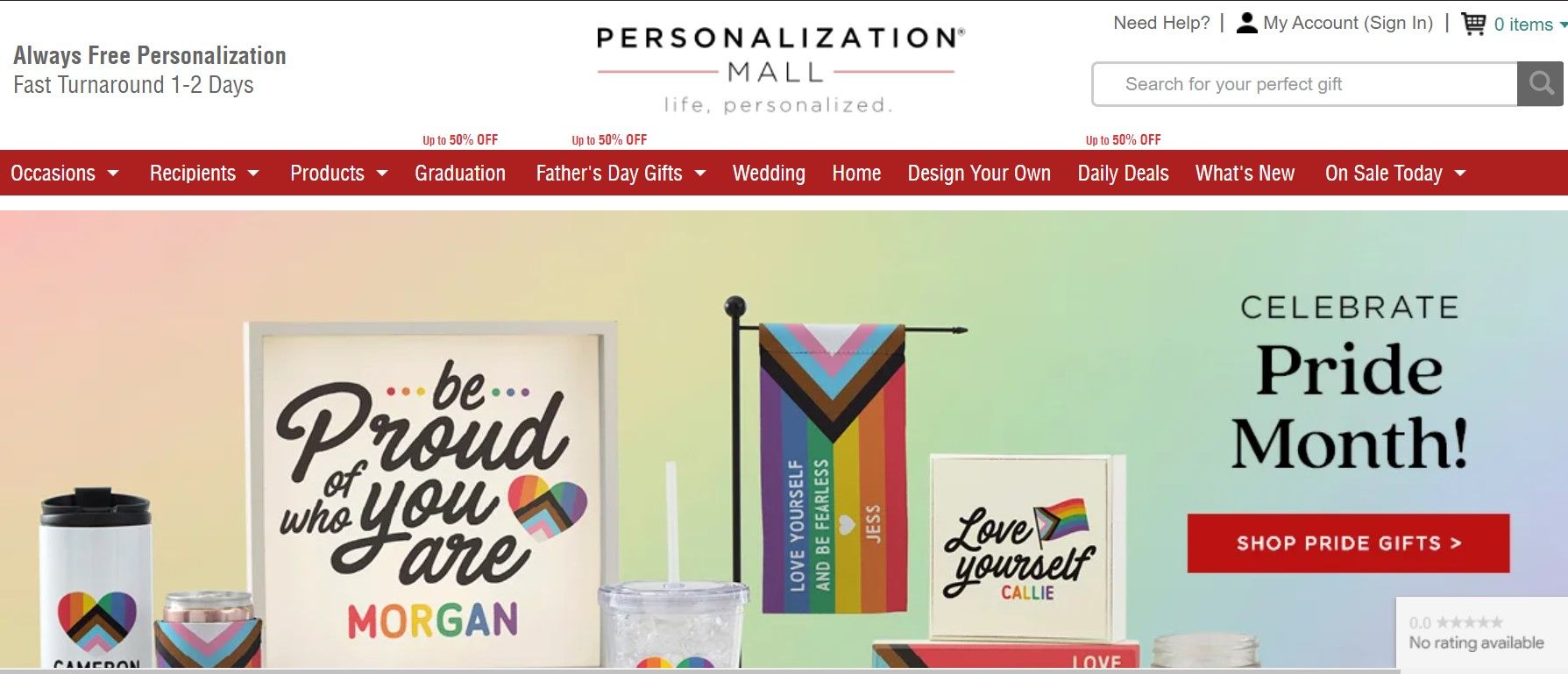 Screenshot of Personalization Mall's Homepage