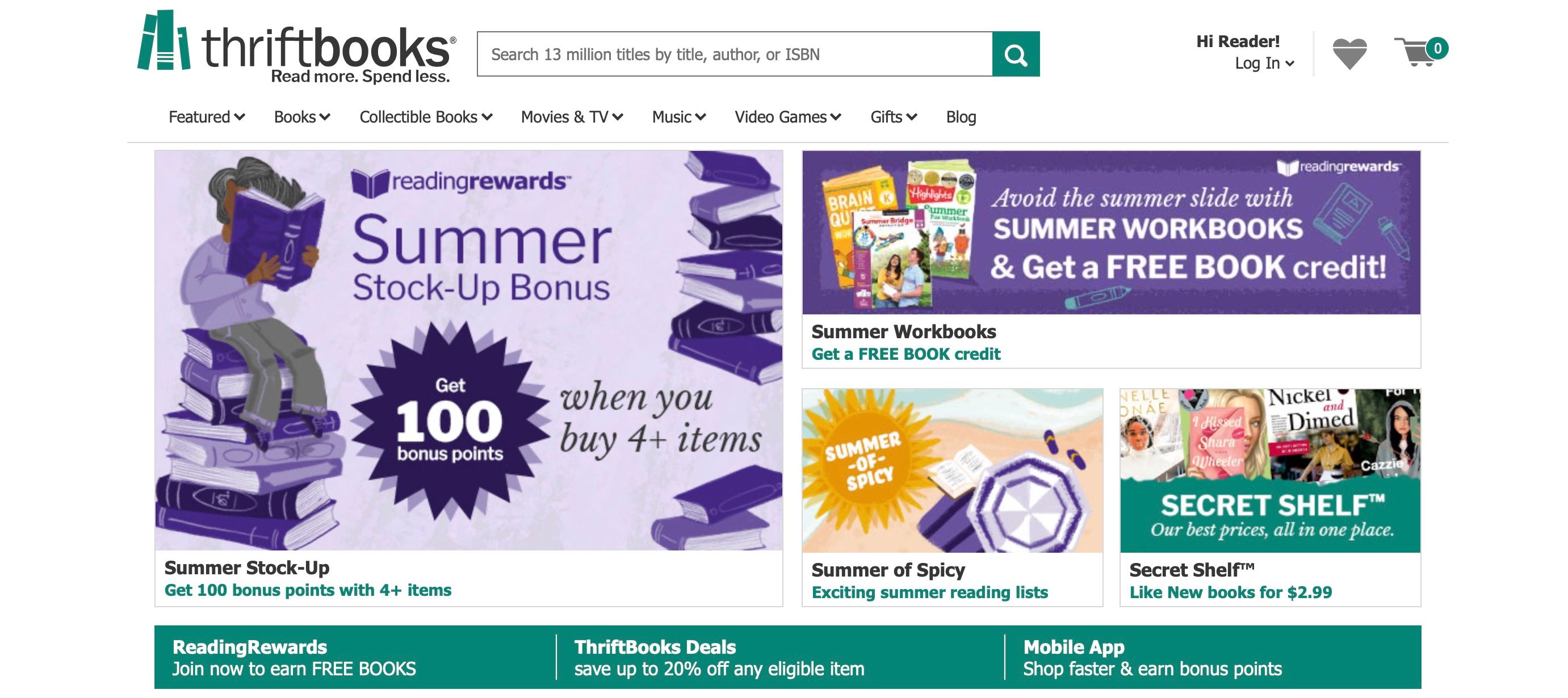 Screenshot of Thriftbooks website home page