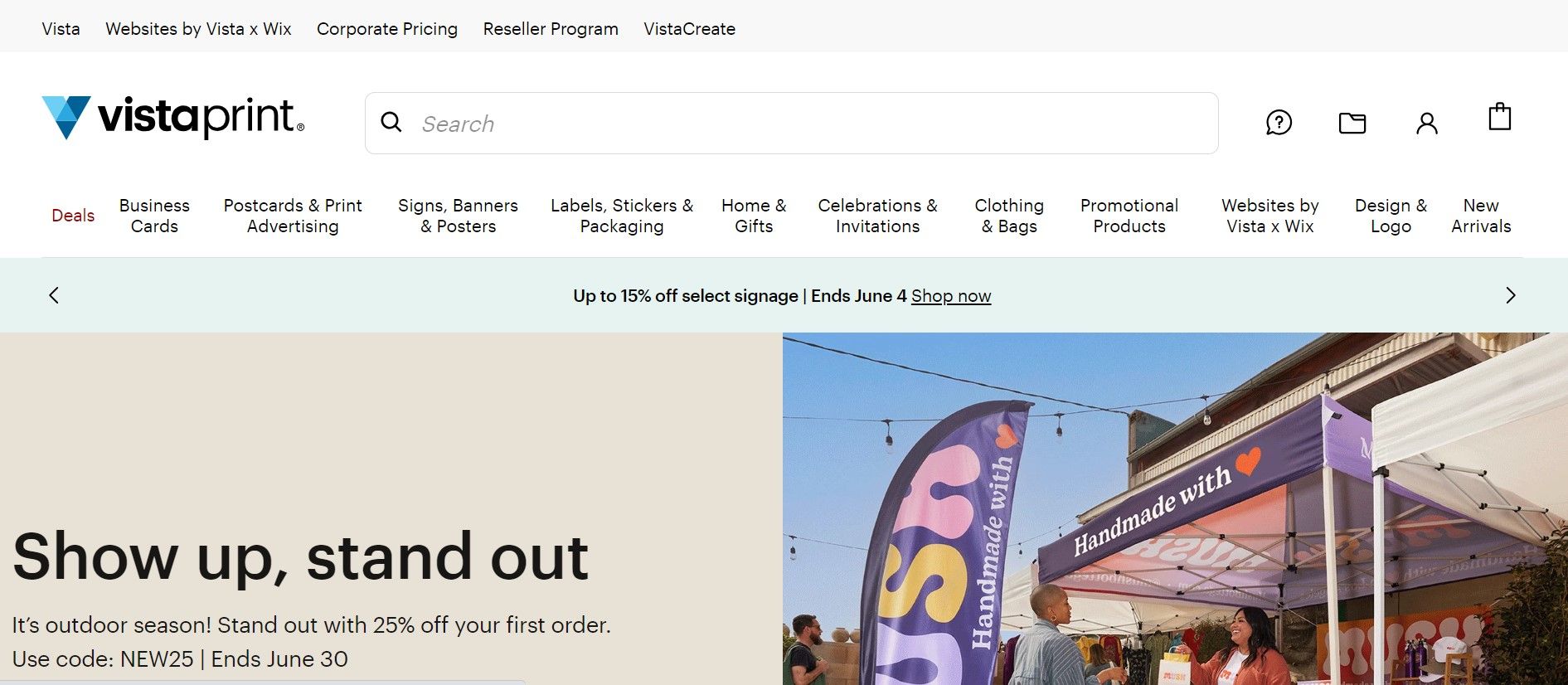 Screenshot of Vistaprint's Homepage
