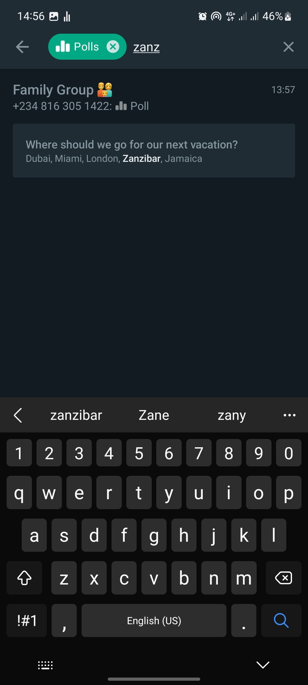 screenshot showing whatsapp poll search