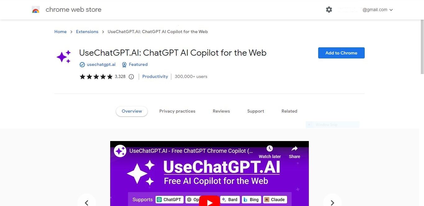 Screenshot of UseChatGPT extension on Google Chrome