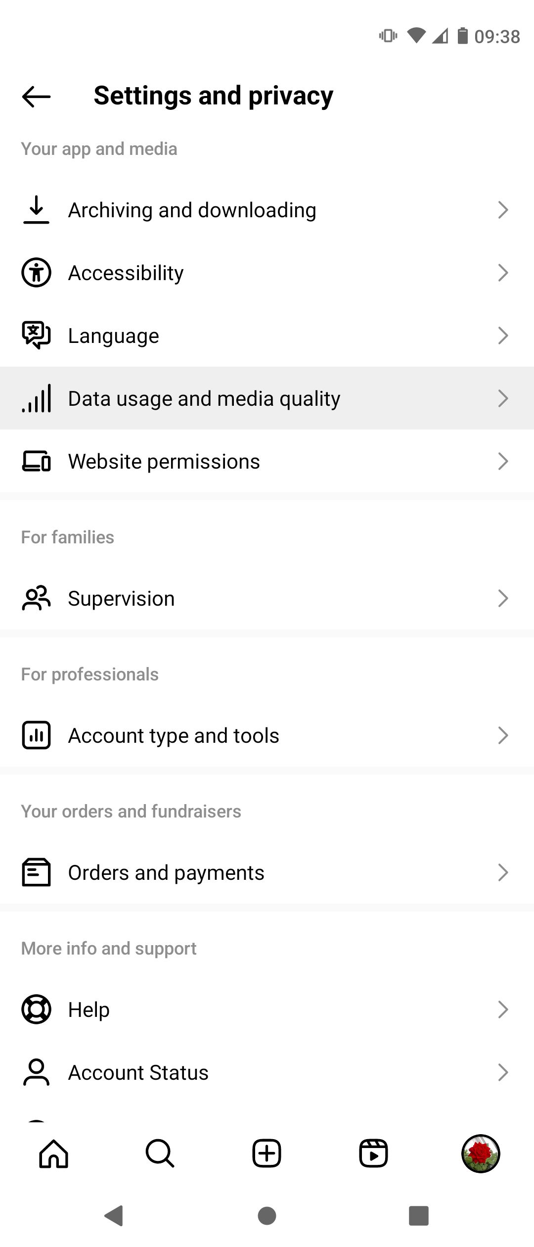 Selecting Data Usage and Media Quality Settings on Instagram