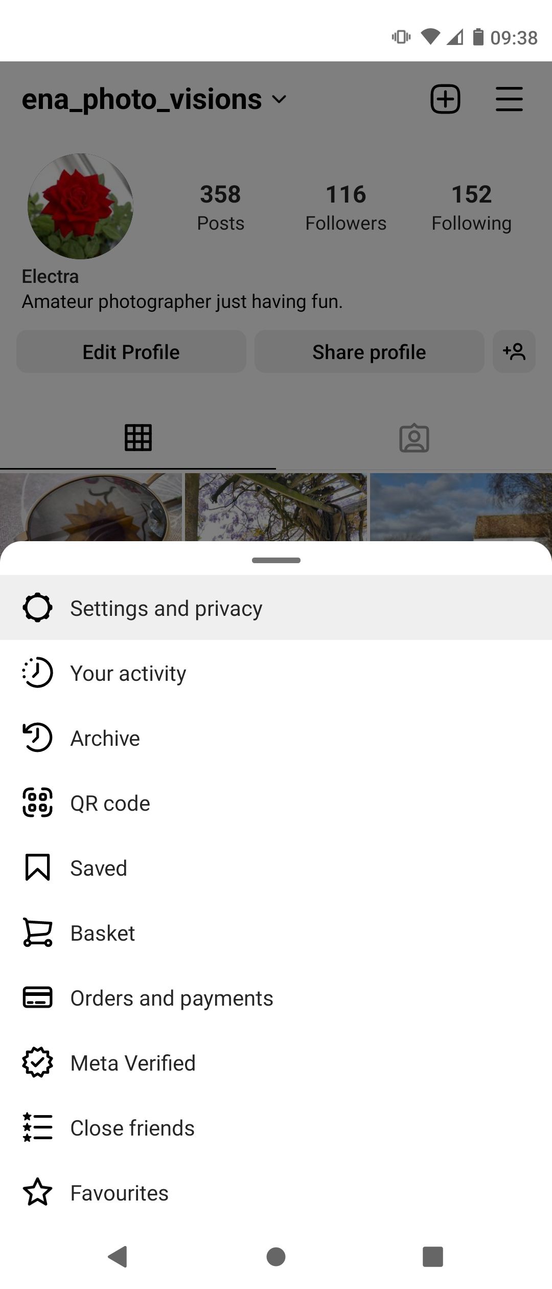 Settings and Privacy Tab on Instagram App