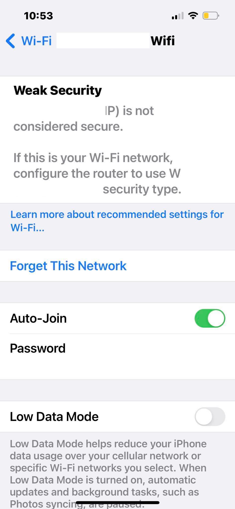 Individual Wi-Fi Network Settings on an iPhone