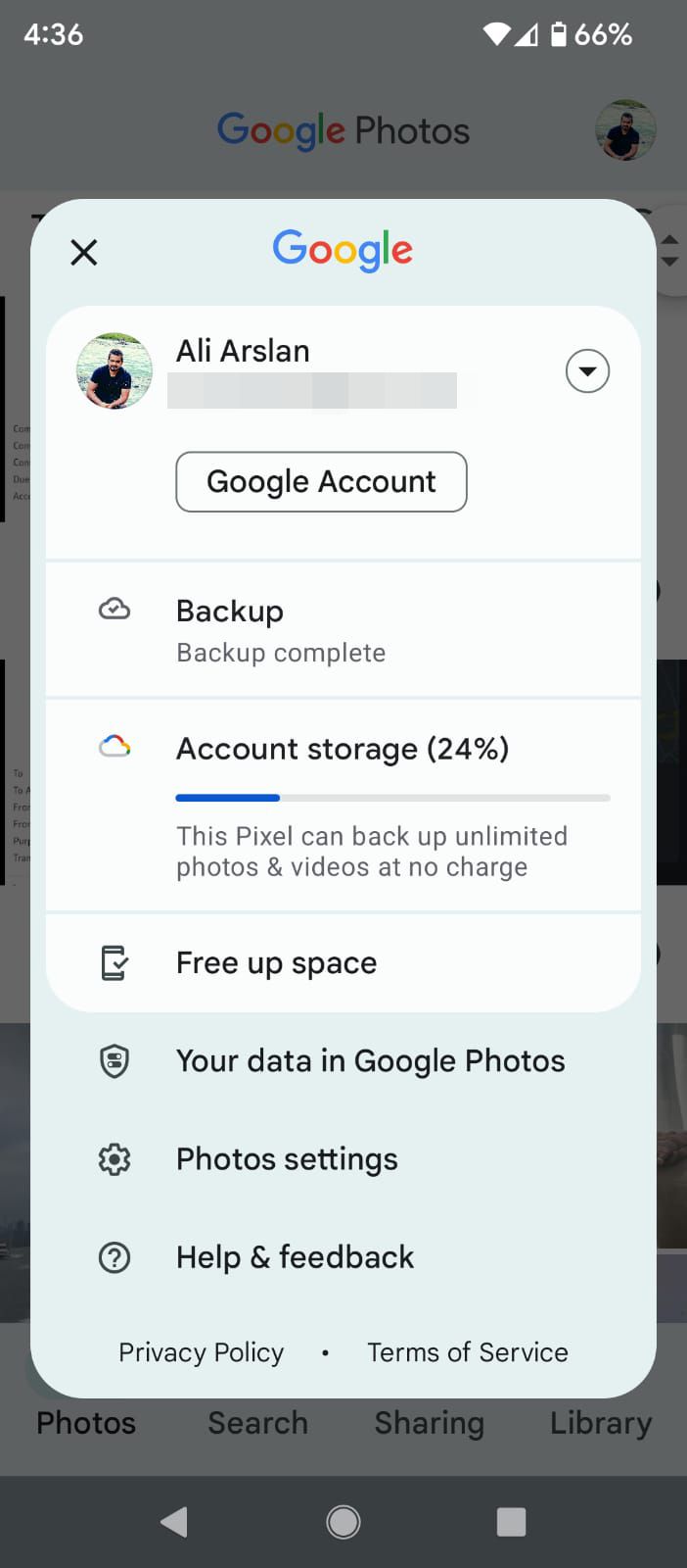 Settings Menu in Google Photos
