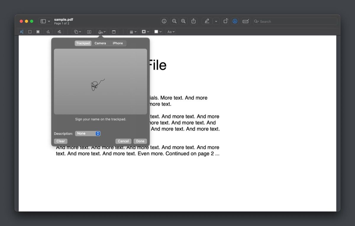 drawing a signature on a PDF in Preview using Mac's trackpad