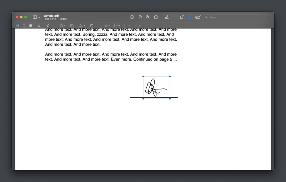 adjusting signature size and position on a PDF in Preview