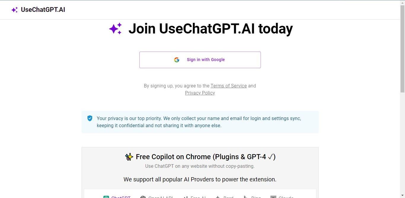 Sign in page for UseChatGPT