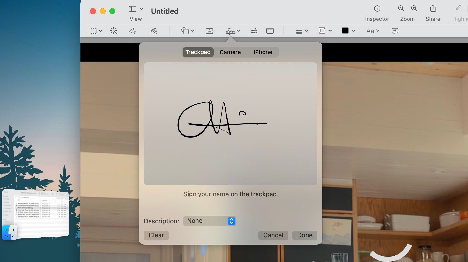 Signature signed with the trackpad in Preview