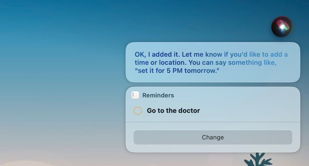 Siri adding a reminder to go to the doctor on macOS Ventura