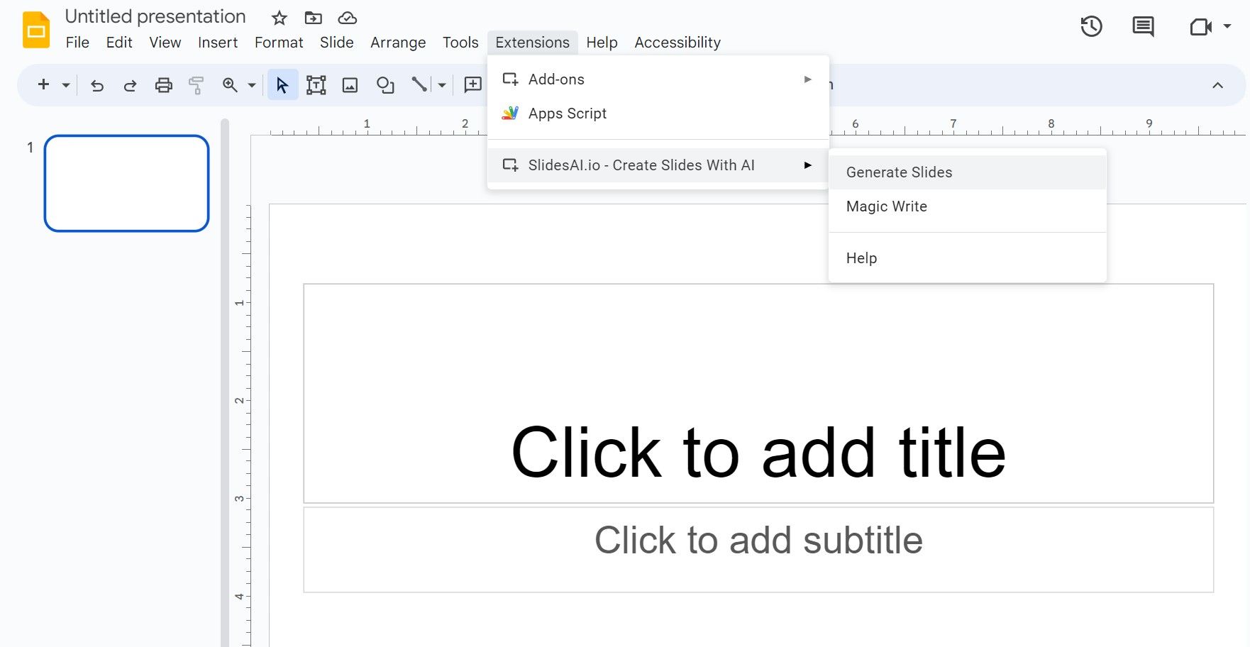 Extensions menu in Google Slides