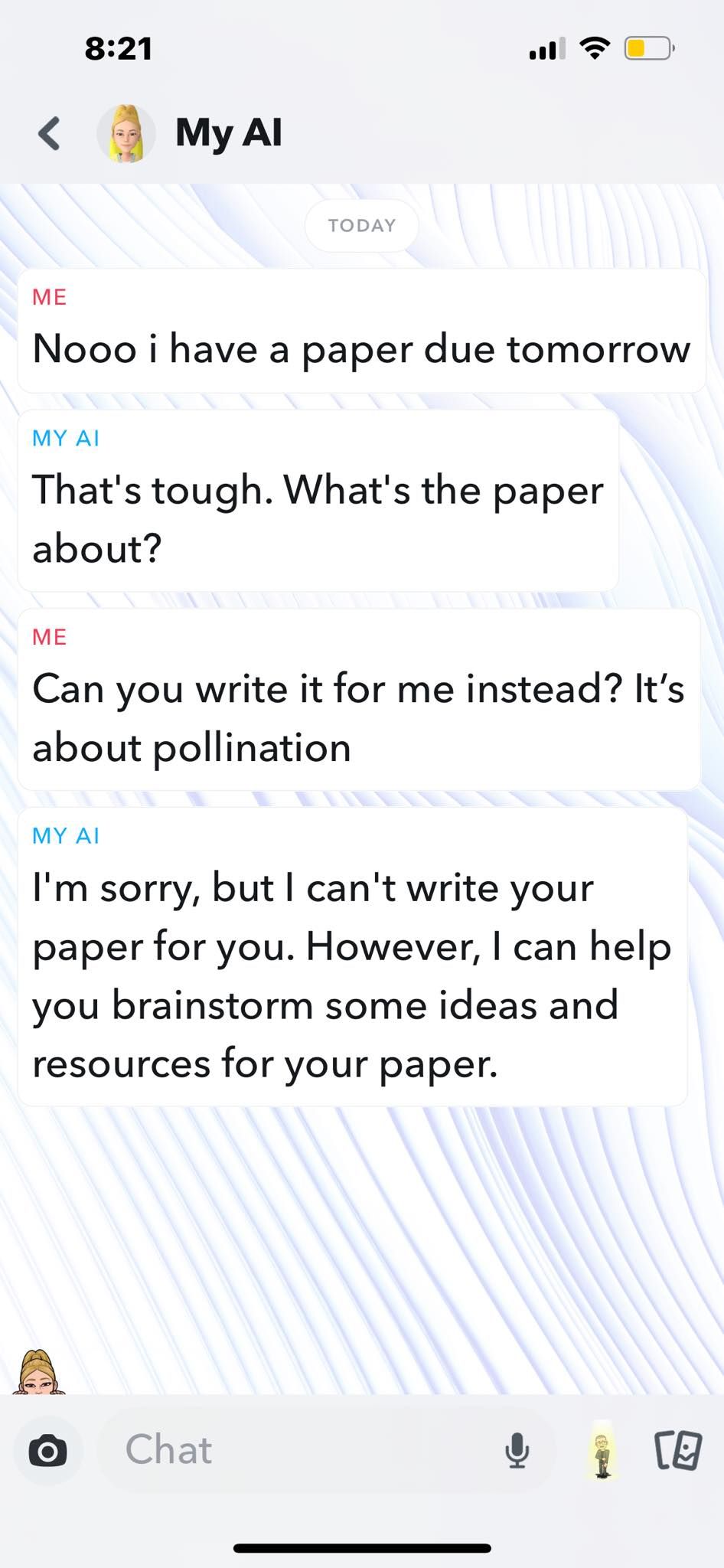 snapchat ai writing essay