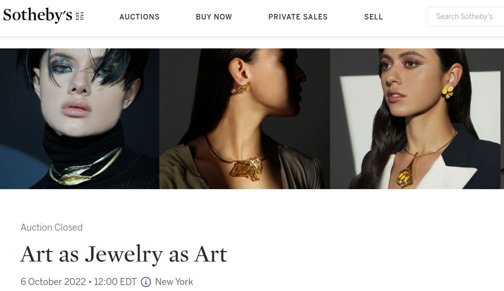 Ảnh chụp màn hình hiển thị trang web của Sotheby's NY Art as Jewellery as Art Auction