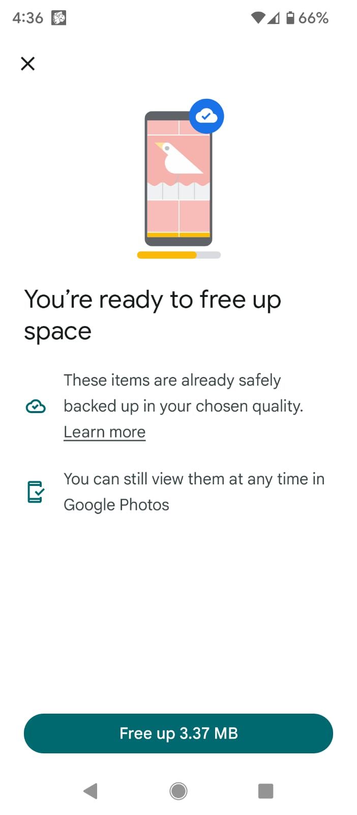 Space Available to be Freed in Google Photos