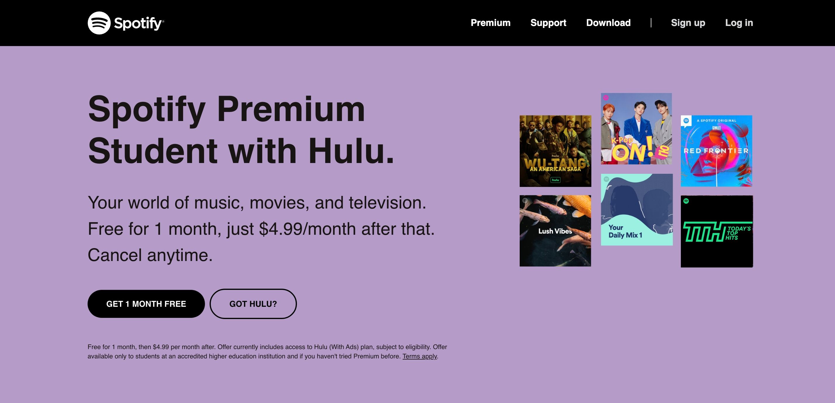 Spotify Premium Student discount page