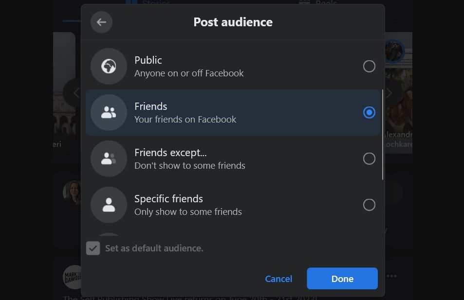 Symbols for Post Audience Facebook Options