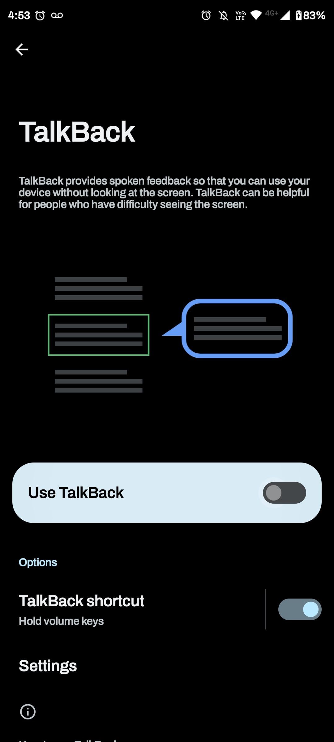 منوی TalkBack با تغییر جهت استفاده از TalkBack