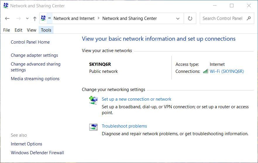 گزینه Change adapter settings navigation