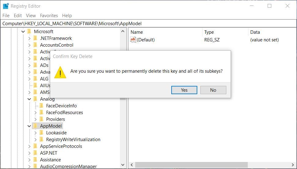 The Confirm Key Delete dialog box