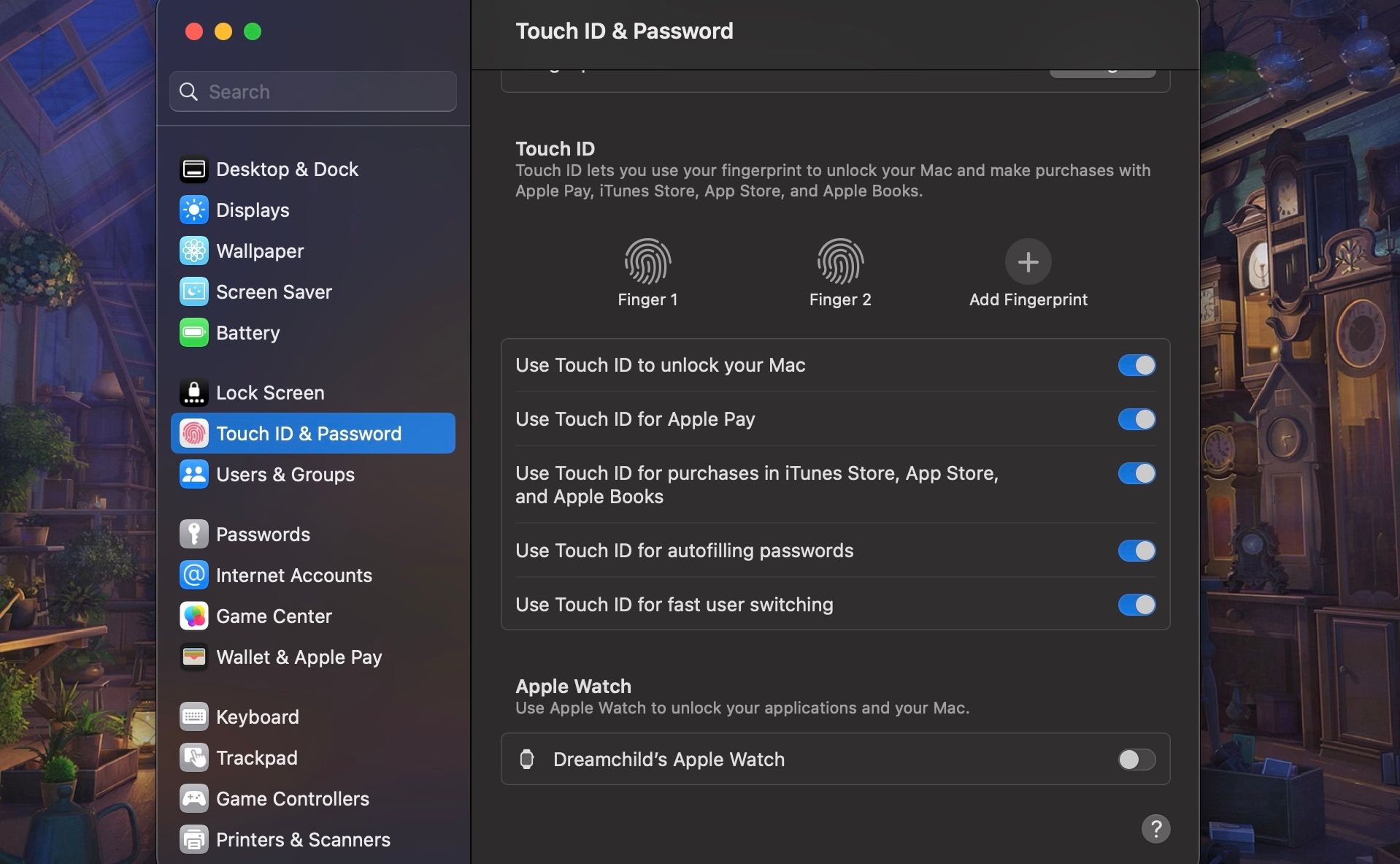 Touch ID & Password in System Settings