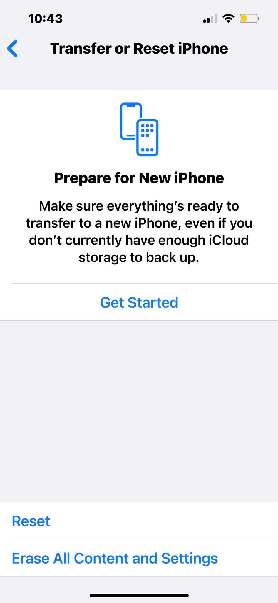 Options for Transferring or Resetting iPhone Data