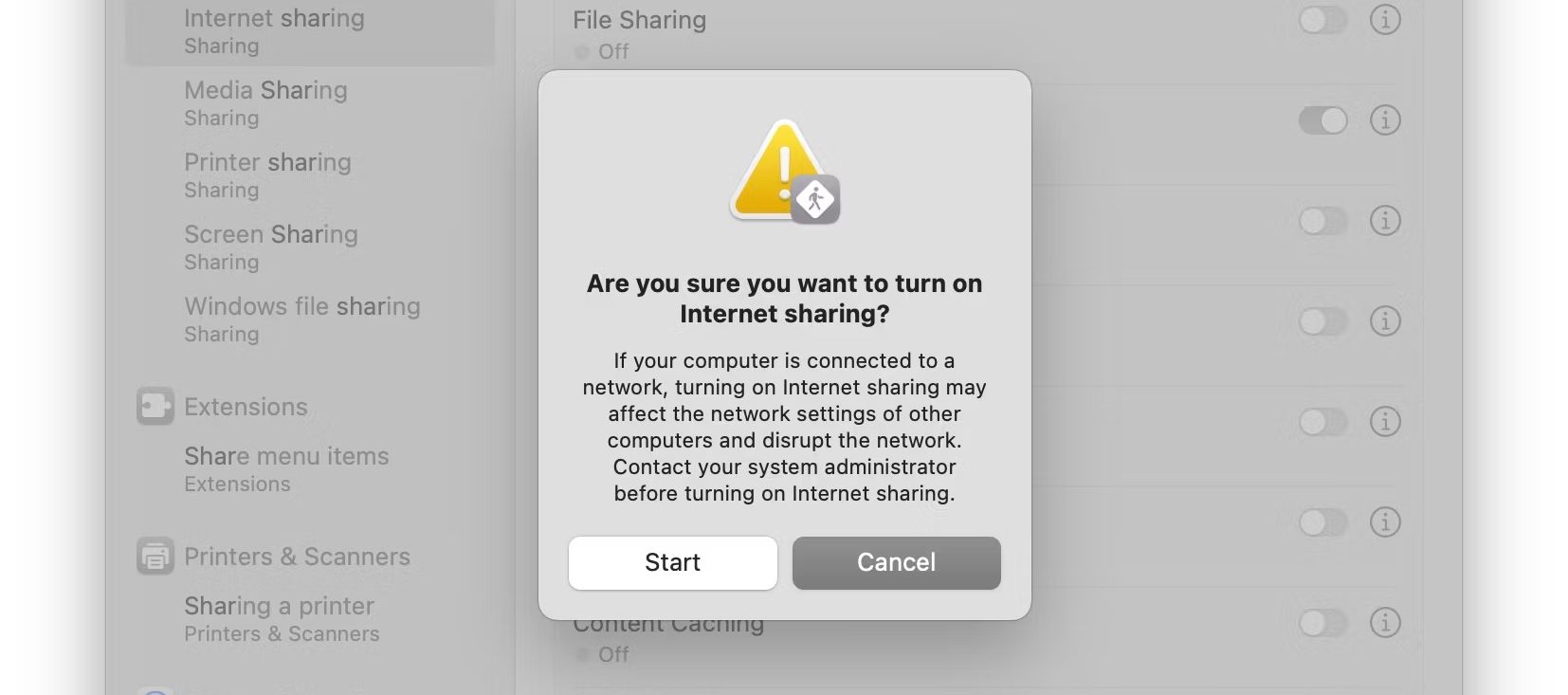 turn on network sharing warning macos