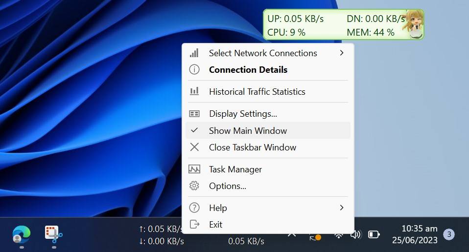 Internet Speed on the Windows Taskbar