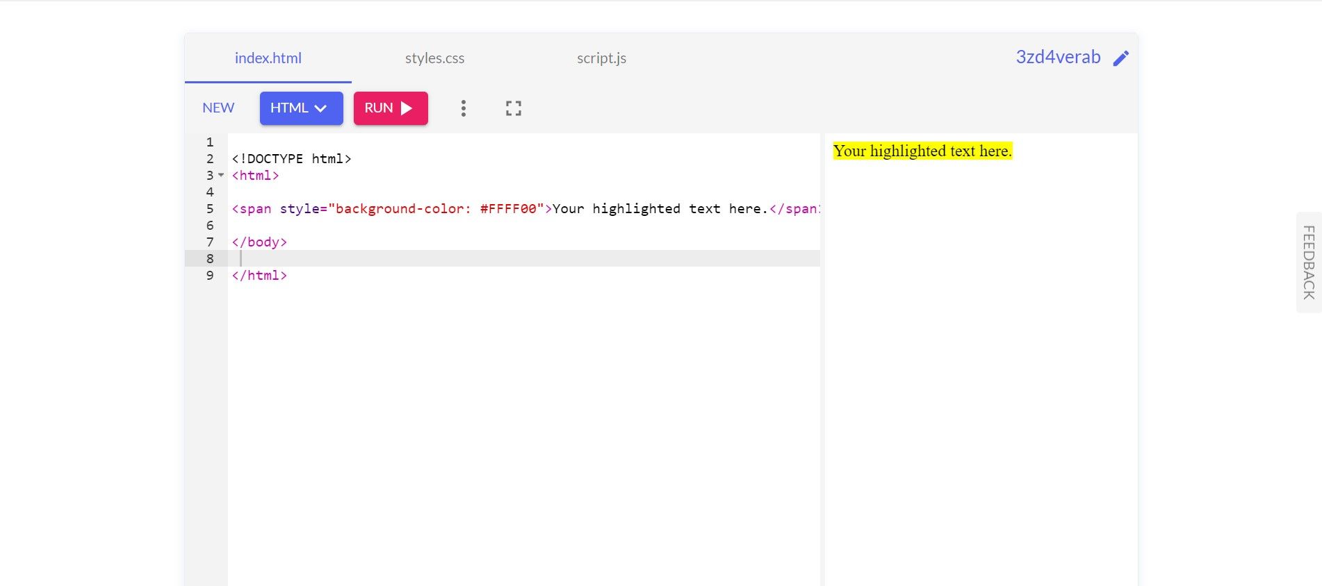 Kode dan keluaran kompiler online menunjukkan penggunaan HTML