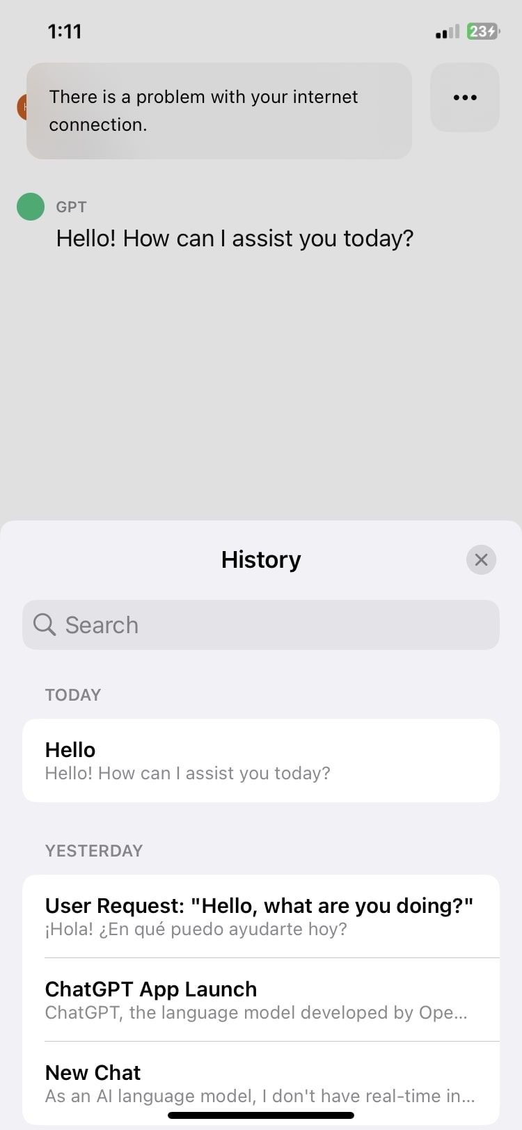 viewing chatGPT history while offline in iOS app