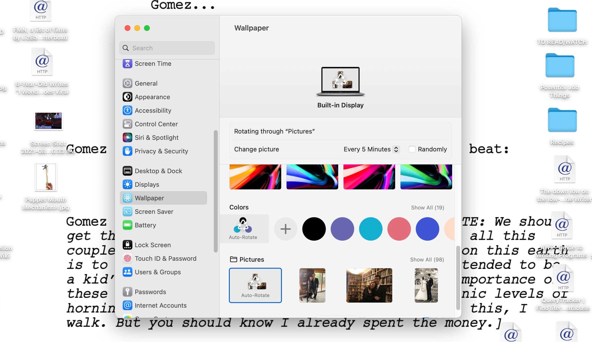 Wallpaper on Mac set to Auto-Rotate through the Pictures folder