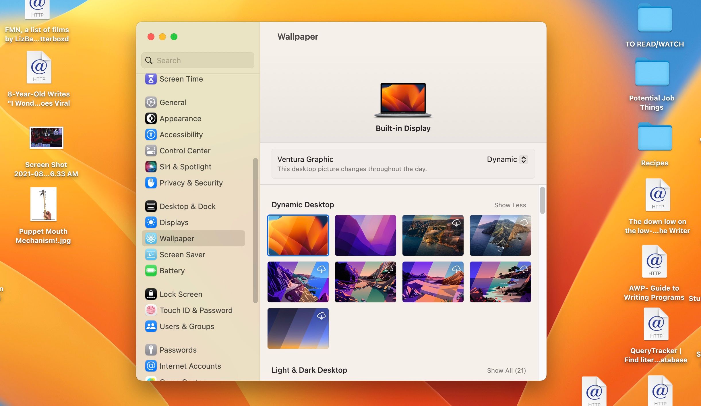 Wallpapers settings open in Mac System Settings