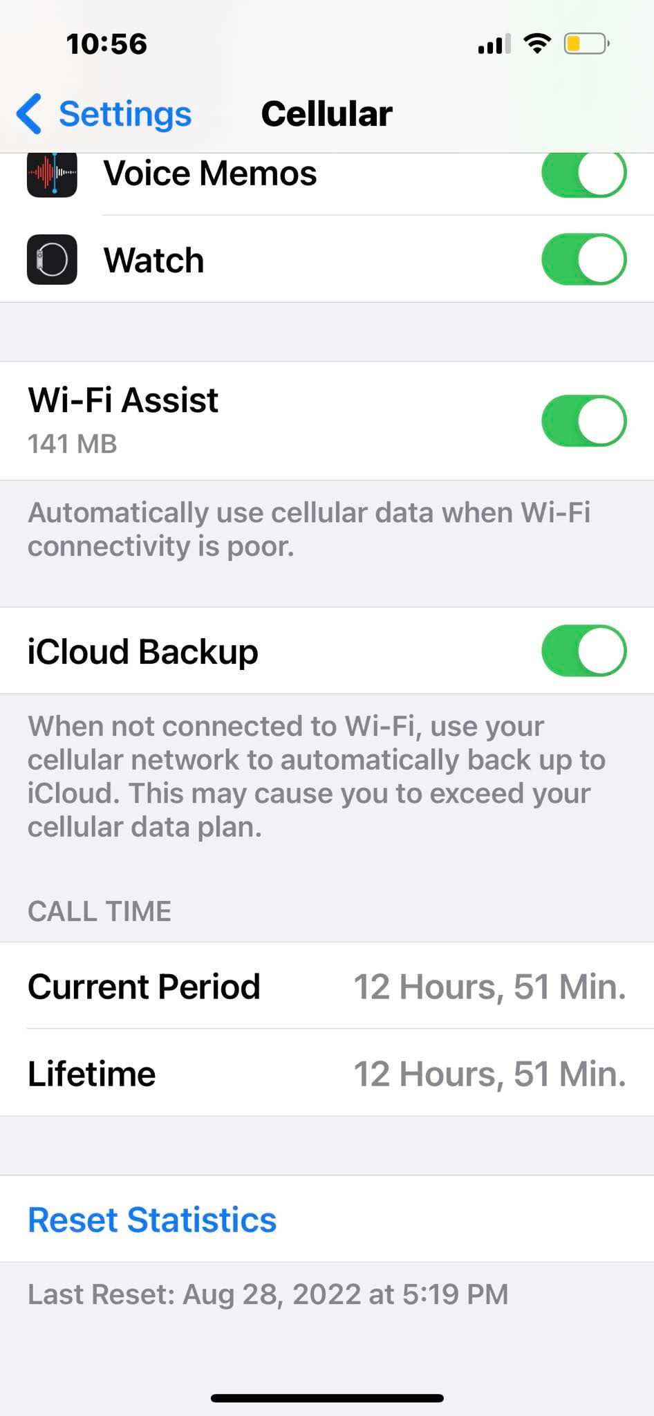 Wi-Fi Assist Toggle Option at the Bottom of Cellular Settings iOS