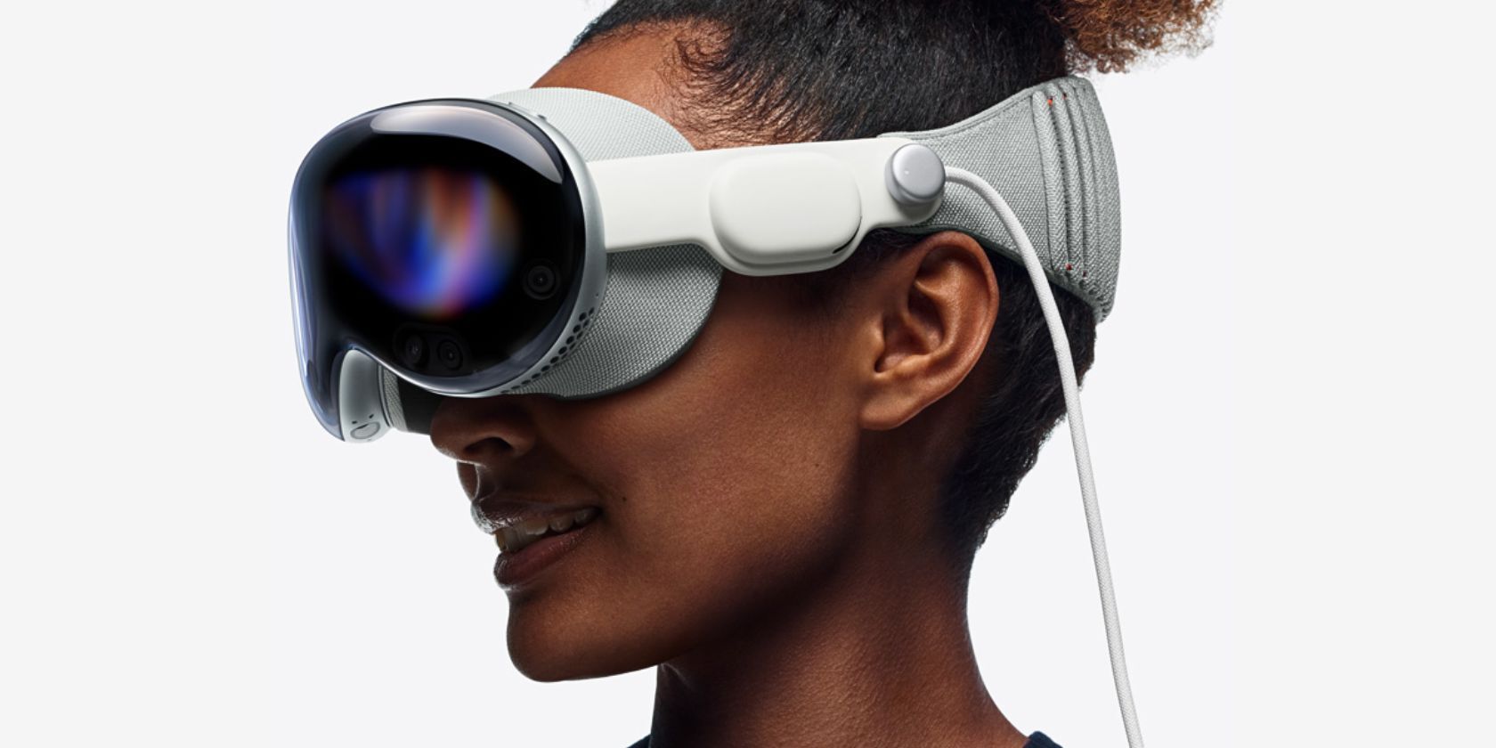 woman wearing apple vision pro AR headset