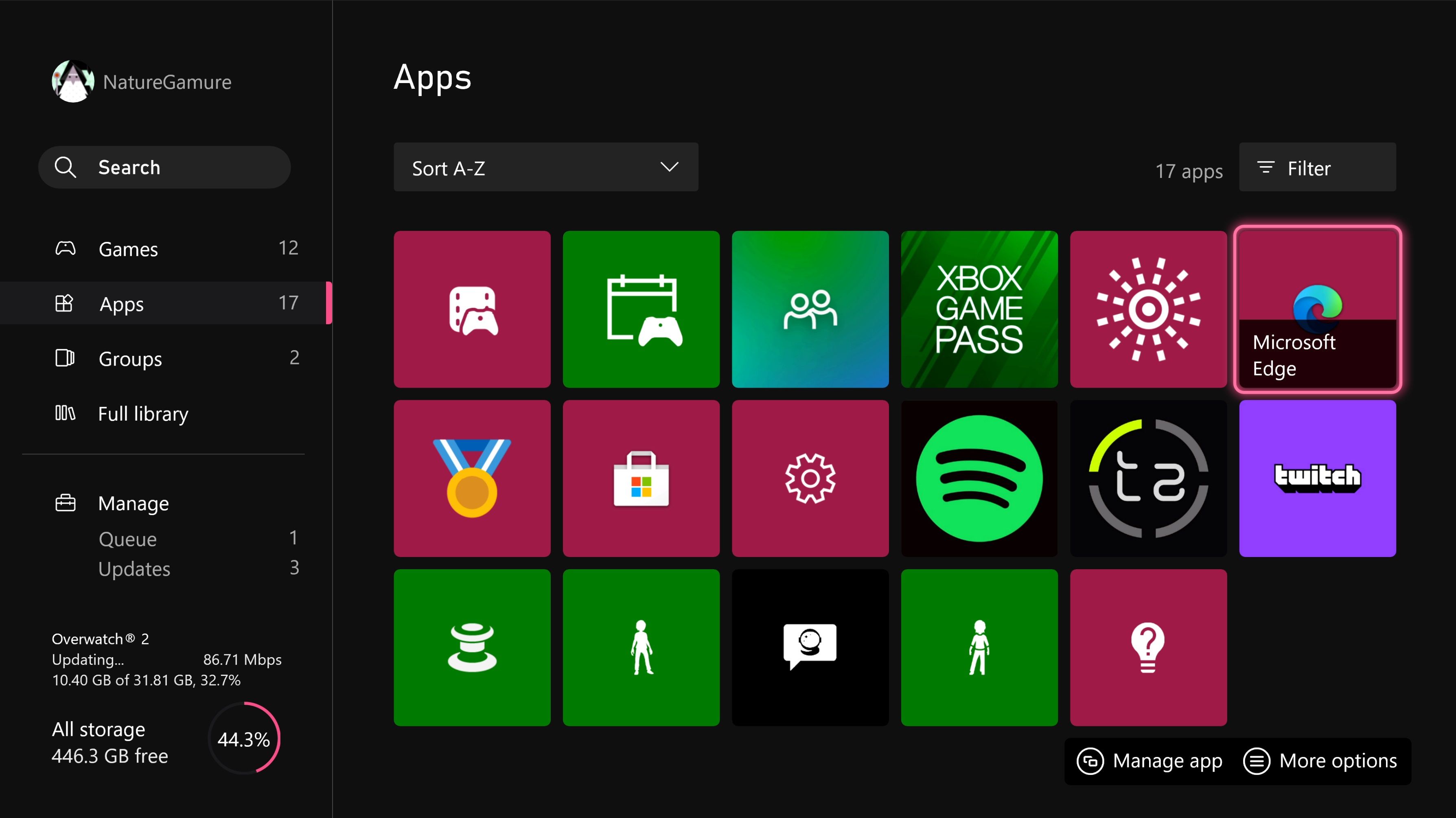 منوی Xbox Apps Microsoft Edge