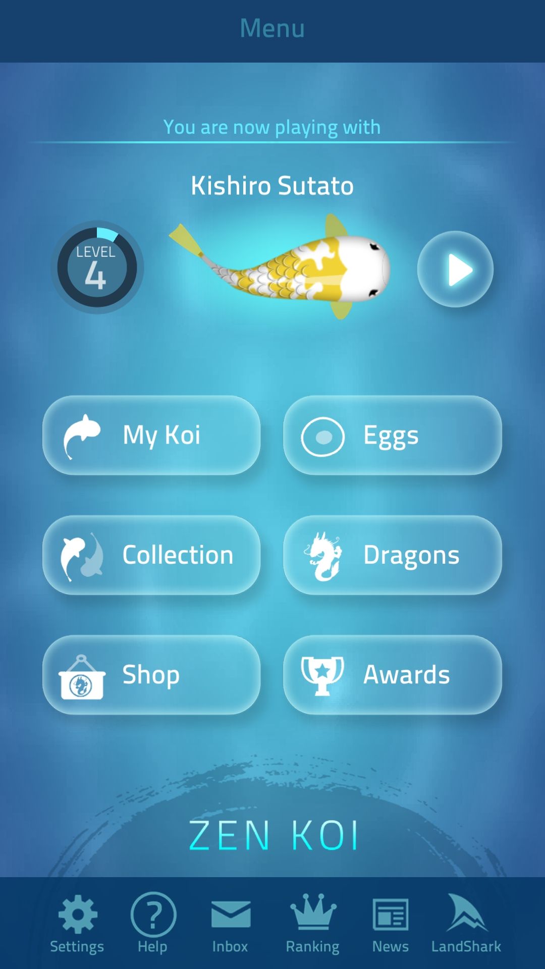 Zen Koi menu calming mobile game